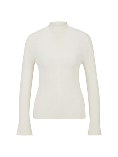 Hugo Boss High-neck Jumper In A Ribbed Knit In White