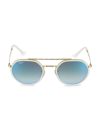 Ray Ban Women's Rb3765 53mm Round Sunglasses In Gold Flash Blue Mirror