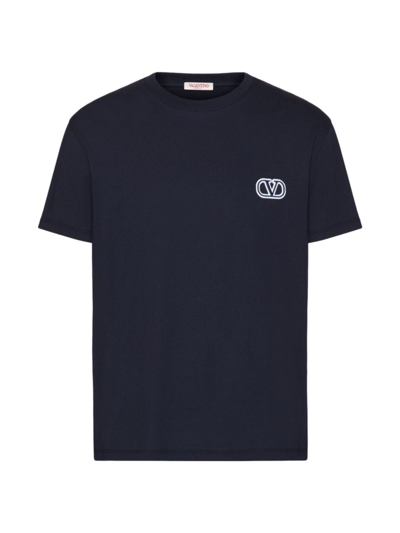 Valentino Men's Cotton T-shirt With Vlogo Signature Patch In Blue