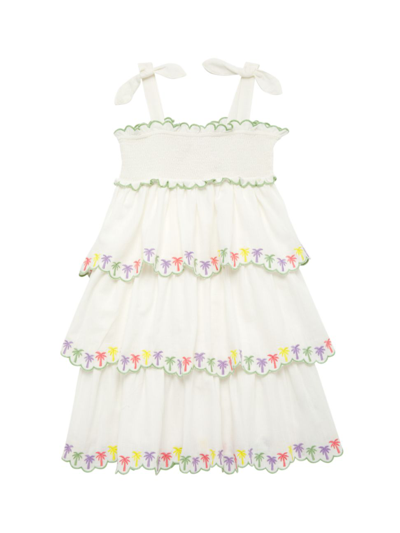 Zimmermann Little Girl's & Girl's Palm Embroidered Scallop-trim Dress In Ivory Multi