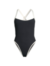 L*space Lspace Baewatch Colorblock Trim Ribbed One-piece Swimsuit In Black/cream