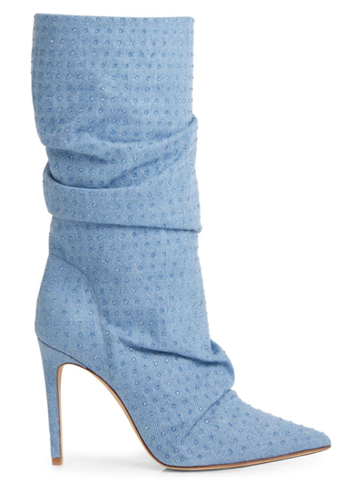 Prota Fiori Women's Poppy Scintelle 100mm Crystal-embellished Satin Boots In Blu