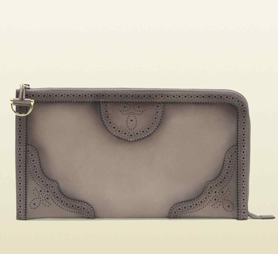 Gucci Women's Duilio Brogue Zip Around Leather Clutch Bag In Grey