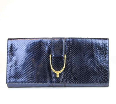 Gucci Women's Soft Stirrup Python Clutch Evening Bag Large In Blue