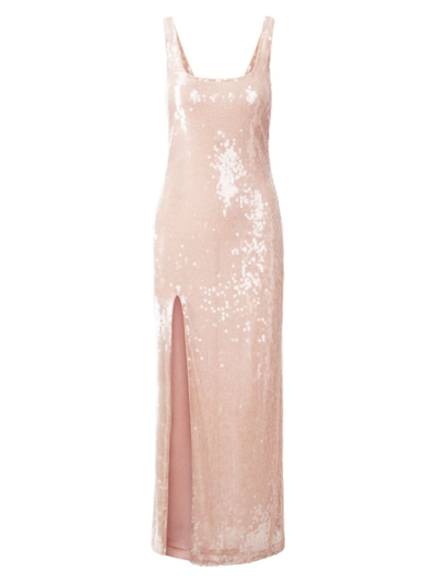 Staud Le Sable Sequin Slit Maxi Dress In Neutral