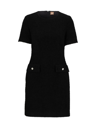 Hugo Boss Slim-fit Tweed Dress With Button-detail Pockets In Black