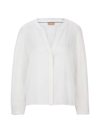 Hugo Boss Collarless Relaxed-fit Blouse In Stretch Silk In White