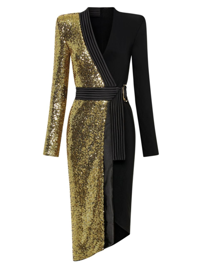 Zhivago Women's Take Off Sequined Two-tone Wrap Dress In Gold