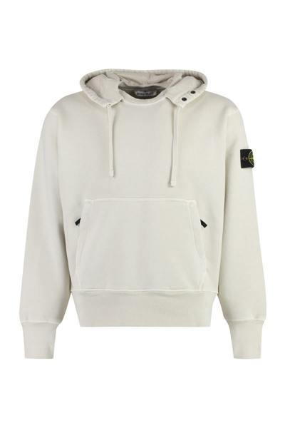 Stone Island Compass Patch Drawstring Hoodie In Ivory
