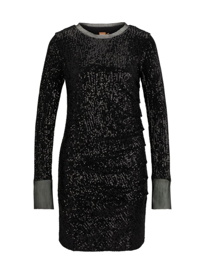 Hugo Boss Slim-fit Dress With Sequin Embellishments In Black