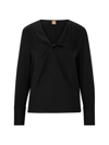 Hugo Boss Regular-fit Blouse In Stretch Silk With Twist Front In Black