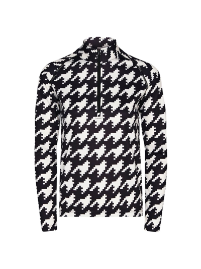 Perfect Moment Thermal Half Zip Sweater In Houndstooth Black
