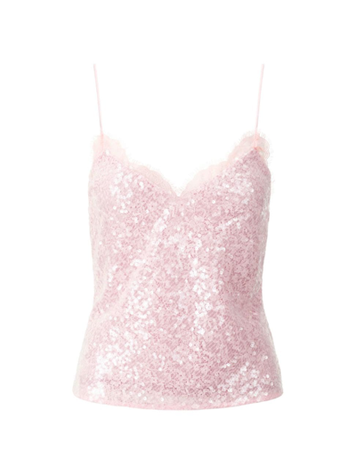 Staud Kezia Sequin Cami Top With Lace In Cherry Blossom
