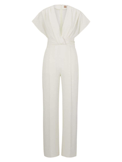 Hugo Boss Slim-fit Jumpsuit With Wrap Front In White