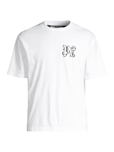 Palm Angels White Short-sleeved T-shirt With Monogram Pa Embroidery