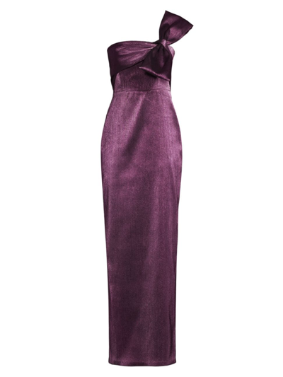 Black Halo Bisella Bow Metallic One-shoulder Gown In Purple Passion