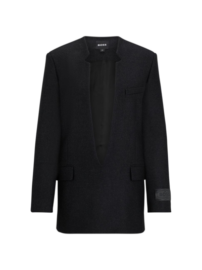 Hugo Boss Wool-blend Deep V-neck Tailored Jacket In Dark Grey