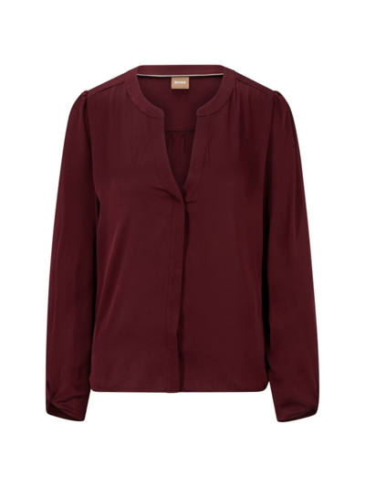 Hugo Boss Collarless Relaxed-fit Blouse In Stretch Silk In Light Red
