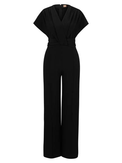 Hugo Boss Slim-fit Jumpsuit With Wrap Front In Black