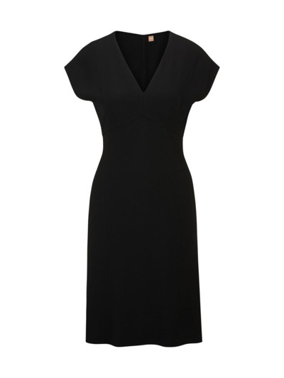 Hugo Boss Slim-fit V-neck Dress With Cap Sleeves In Black