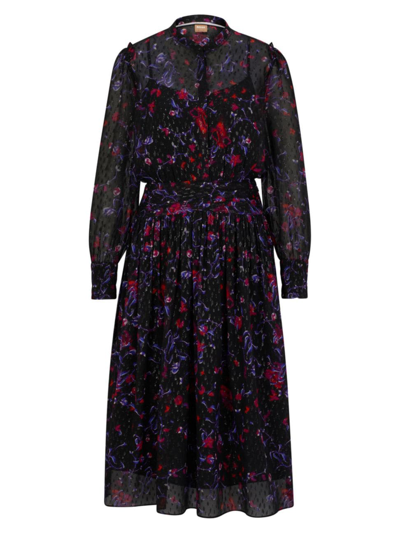 Hugo Boss Oversize-fit Floral-print Dress In A Silk Blend In Patterned