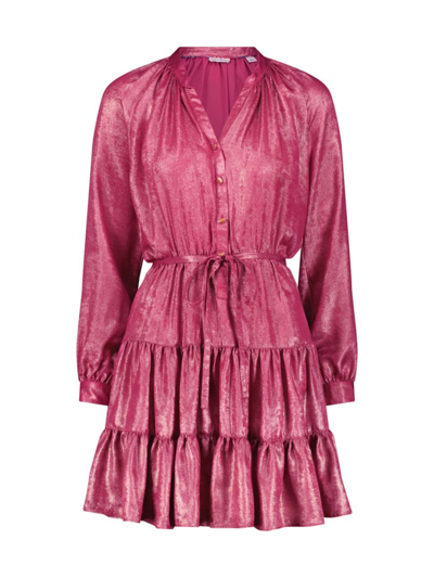 Robert Graham Sydney Tiered Blouson-sleeve Shimmer Mini Dress In Pink