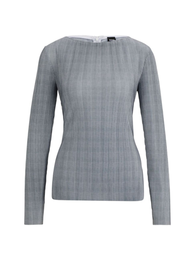Hugo Boss Women's Checked Pleated Slim-fit Top In Patterned