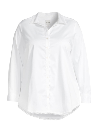 Nic + Zoe, Plus Size Women's Round About Cotton Long-sleeve Shirt In Paper White