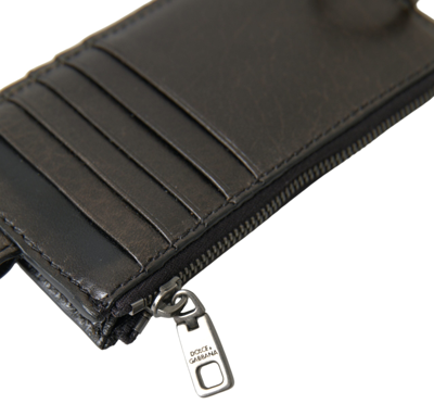 Dolce & Gabbana Black Leather Lanyard Logo Card Holder Men Wallet