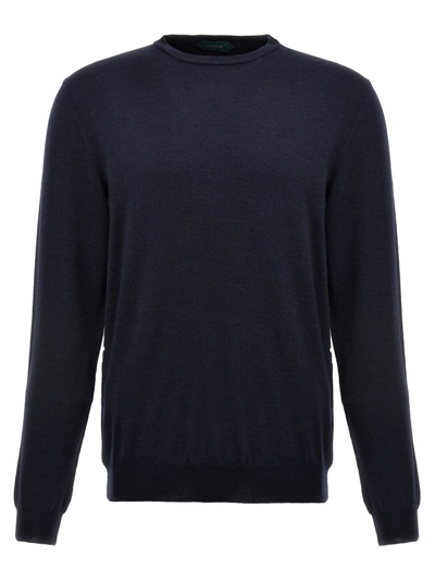 Zanone Long Sleeved Crewneck Knitted Jumper In Blue