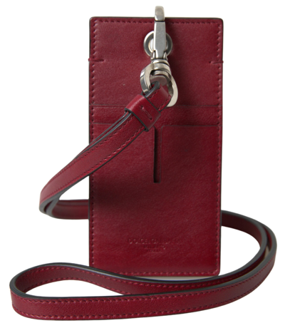 Dolce & Gabbana Red Leather Lanyard Logo Slim Card Holder Men Wallet In Brown
