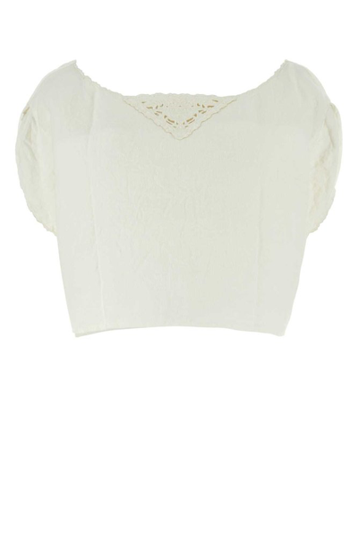 Prada Logo Embroidered Cropped Top In White