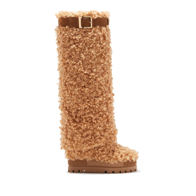 Casadei Yeti Shearling Boots In Caramel And Sella