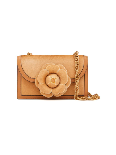 Oscar De La Renta Tro Calf Hair Crossbody Bag In Tan