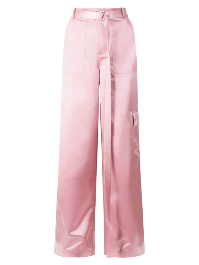 Staud Shay Satin Wide-leg Cargo Trousers In Cherry Blossom