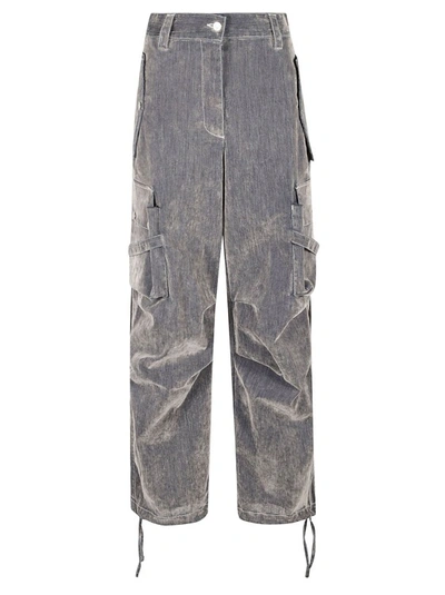 Msgm Flock Denim High-waisted Cargo Jeans In Grey