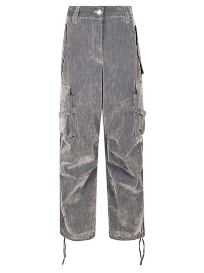 MSGM FLOCK DENIM HIGH-WAISTED CARGO JEANS