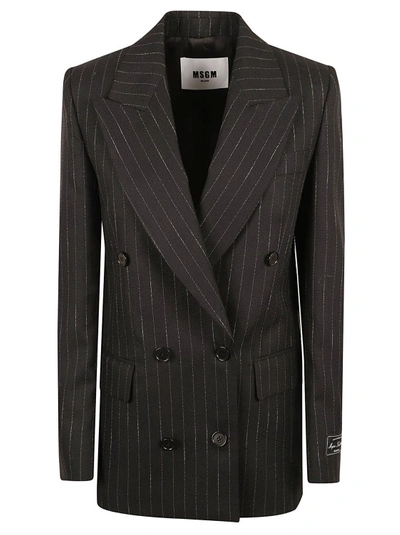 Msgm Pinstriped Double-breasted Blazer In Black