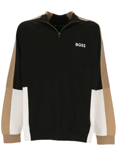 Hugo Boss Zolkar Colour-block Sweatshirt In Black