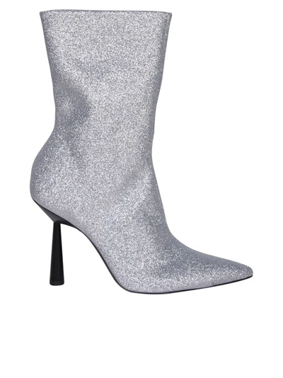 Gia Borghini High Silver Ankle Boot In Metal