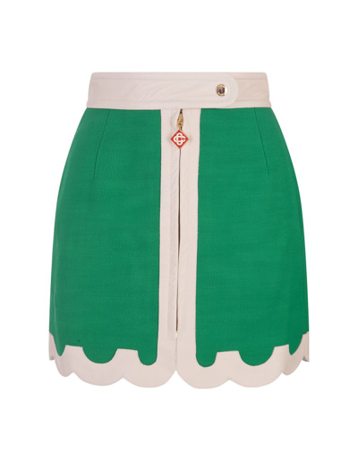 Casablanca Scalloped Leather-trimmed Miniskirt In Green