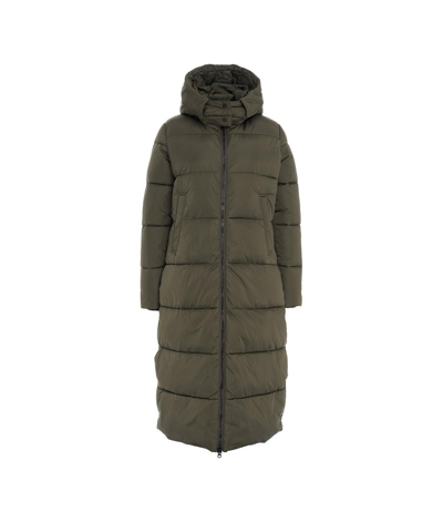 Save The Duck Colette Hooded Long Jacket In Green