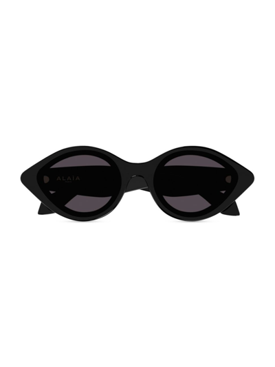 Alaïa Aa0069s Elongated Acetate Round Sunglasses In Black