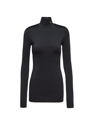 Prada Versatile Stretch Turtleneck Top With Long Sleeves In Black