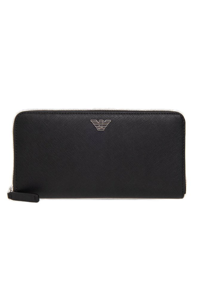 Emporio Armani Leather Continental Wallet In Black