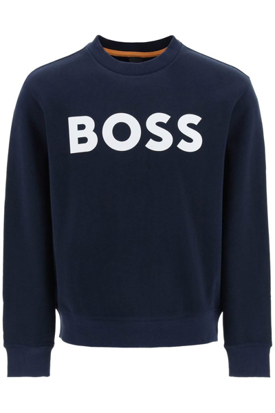 Hugo Boss Logo Printed Crewneck Sweatshirt In Blue