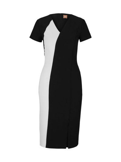 Hugo Boss Slim-fit Dress With V Neckline In Black