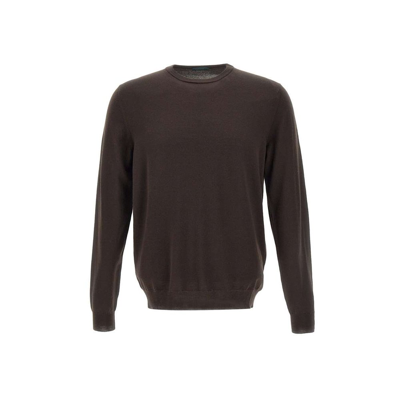 Zanone Long Sleeved Crewneck Knitted Jumper In Brown