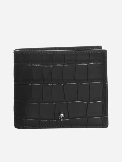 Alexander Mcqueen Crocodile-effect Leather Bifold Wallet In Black