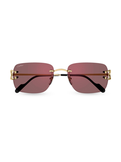 Cartier C Decor 24k Gold Plated Rectangular Sunglasses, 57mm In Gold/red Mirrored Solid